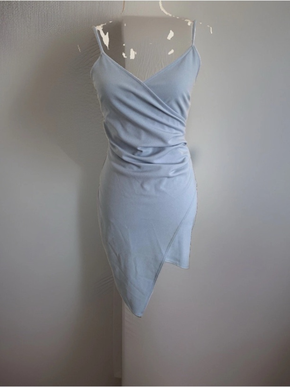 Blue Blush Pale Blue Asymmetric Slip Dress